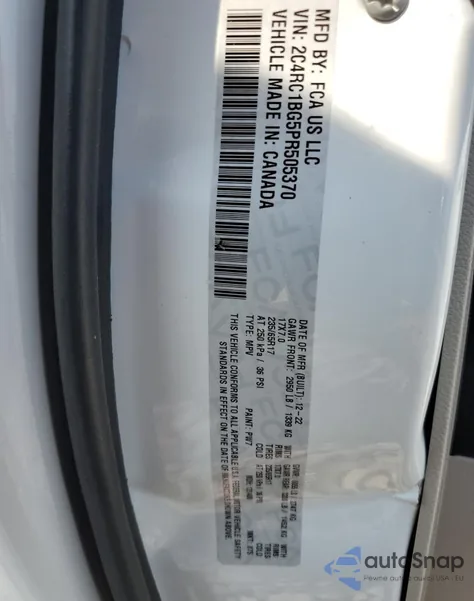 2023 Chrysler Pacifica Touring L z USA, uszkodzony, nr VIN 2C4RC1BG5PR505370